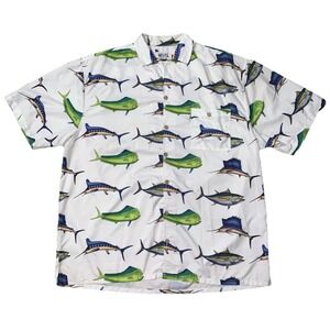 UZZI Amphibious Gear Shirt Mens XL Fish Hawaiian Short Sleeve Button Up Outdoors